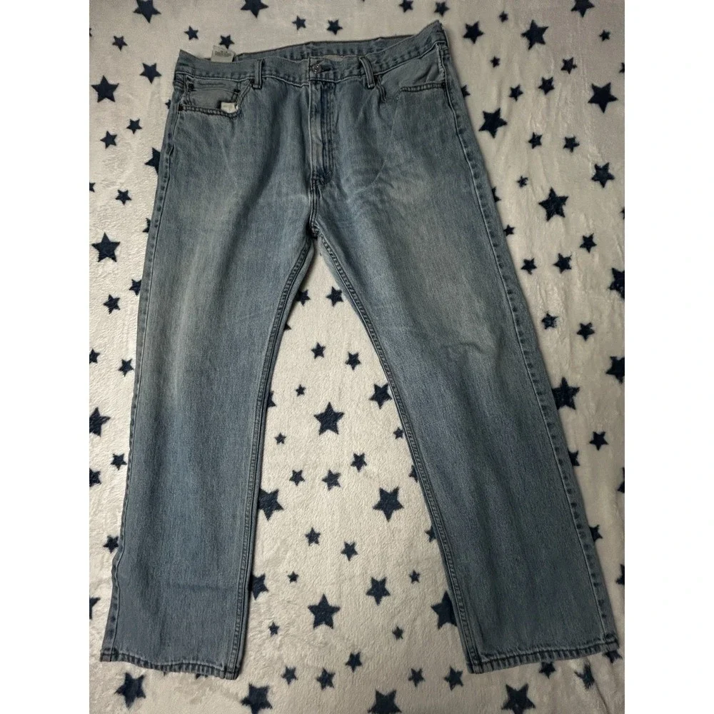 Levis 505 Jeans Mens 42x32 Light Wash Regular Straight Denim Pants Blue